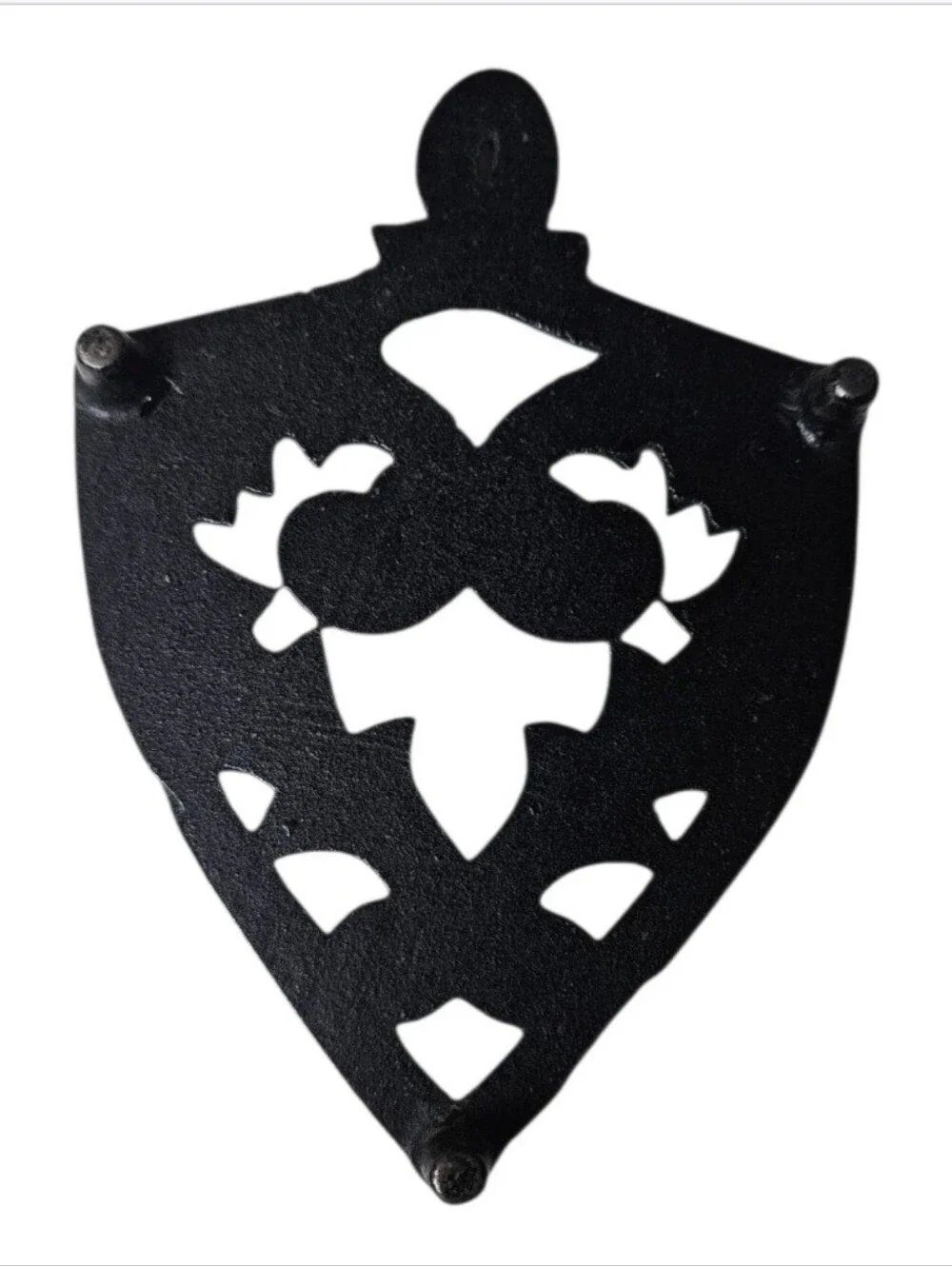 Vintage Black Cast Iron Footed Trivet Sad Iron Scrolled Heart